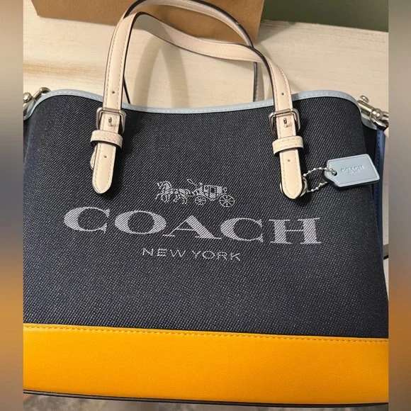 Coach Mollie Tote 25 Crossbody 2-Way Denim Ochre New without tags - Picture 5 of 9